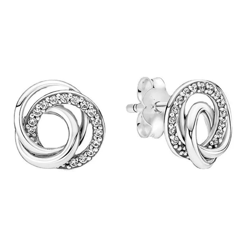 2024 Double Hoop Sun Moon 925 Silver Plated Butterfly Heart Earrings Stud Fit Original Charms Diy For Women Accessories