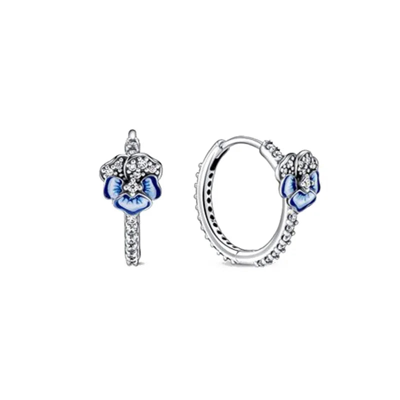 2024 Double Hoop Sun Moon 925 Silver Plated Butterfly Heart Earrings Stud Fit Original Charms Diy For Women Accessories