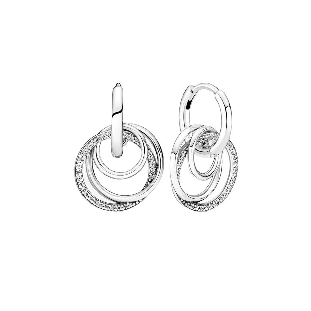 2024 Double Hoop Sun Moon 925 Silver Plated Butterfly Heart Earrings Stud Fit Original Charms Diy For Women Accessories