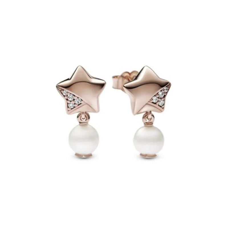 2024 Double Hoop Sun Moon 925 Silver Plated Butterfly Heart Earrings Stud Fit Original Charms Diy For Women Accessories