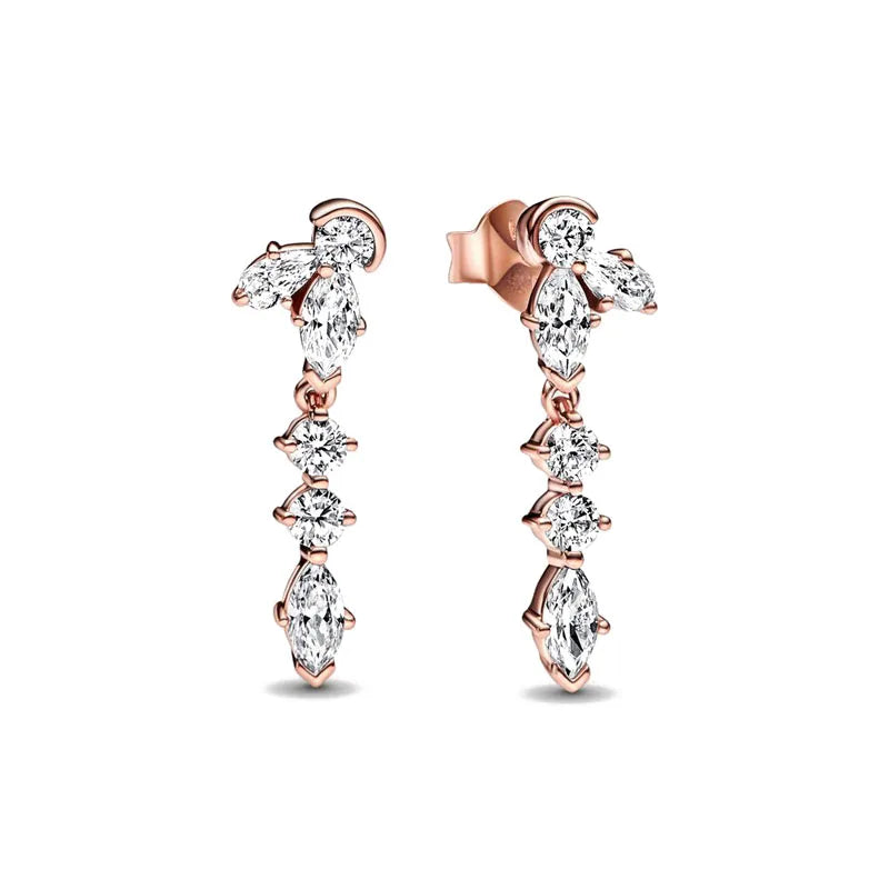 2024 Double Hoop Sun Moon 925 Silver Plated Butterfly Heart Earrings Stud Fit Original Charms Diy For Women Accessories