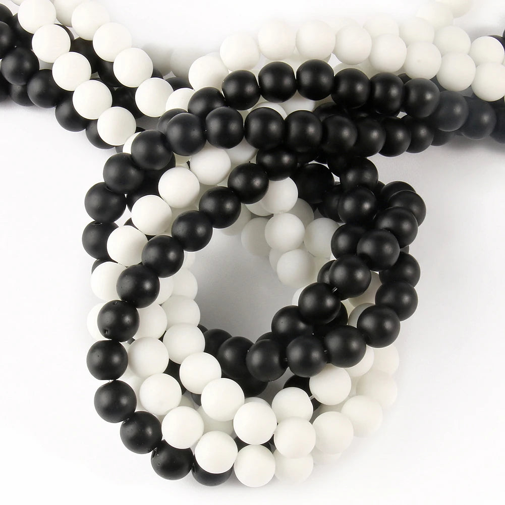 2 Strands Natural Stone Beads Matte White/Black Agata Beads for Jewelry Making DIY Bracelets Accessories Minerals beads 15 inch