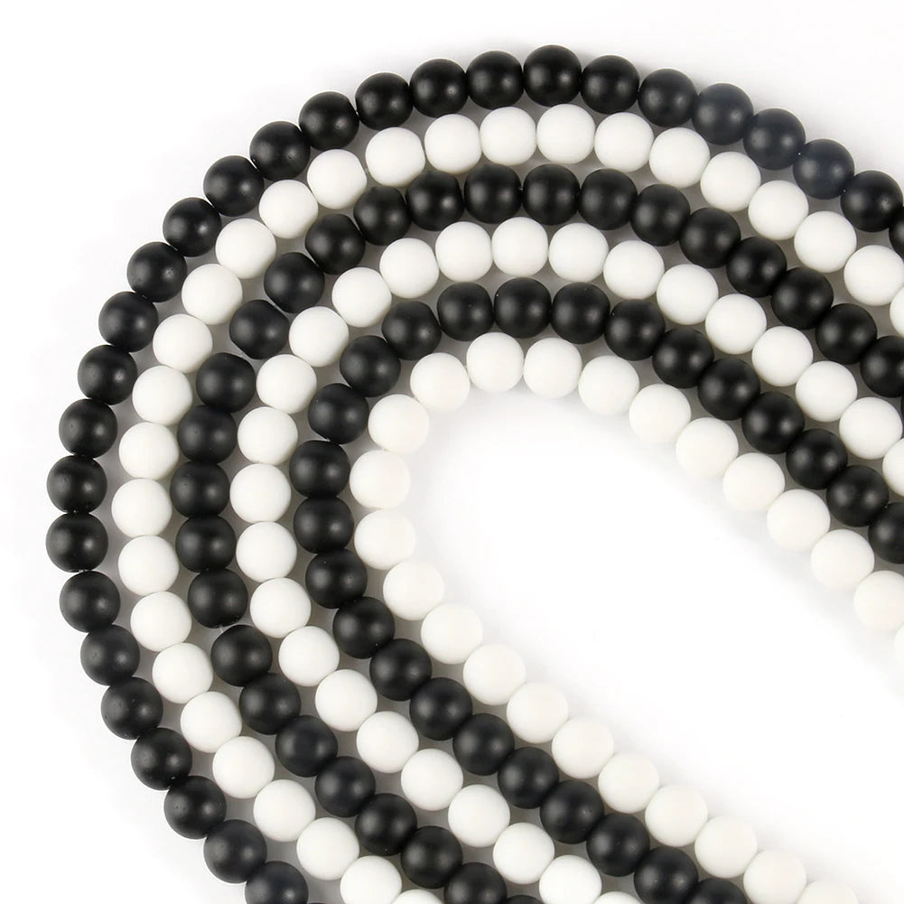 2 Strands Natural Stone Beads Matte White/Black Agata Beads for Jewelry Making DIY Bracelets Accessories Minerals beads 15 inch