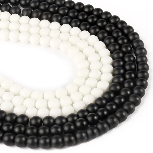 2 Strands Natural Stone Beads Matte White/Black Agata Beads for Jewelry Making DIY Bracelets Accessories Minerals beads 15 inch