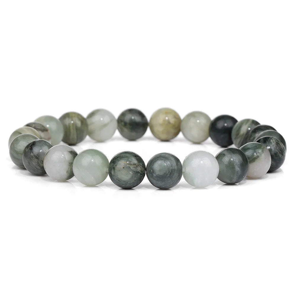 8MM Green Stone Bracelet Natural Agates Aventurine Jades Gem Stone Stretch Bangle Healing Energy Wealth Handmade Jewelry Gift