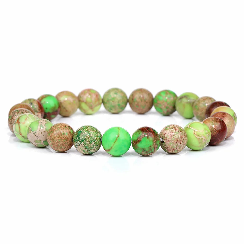 8MM Green Stone Bracelet Natural Agates Aventurine Jades Gem Stone Stretch Bangle Healing Energy Wealth Handmade Jewelry Gift