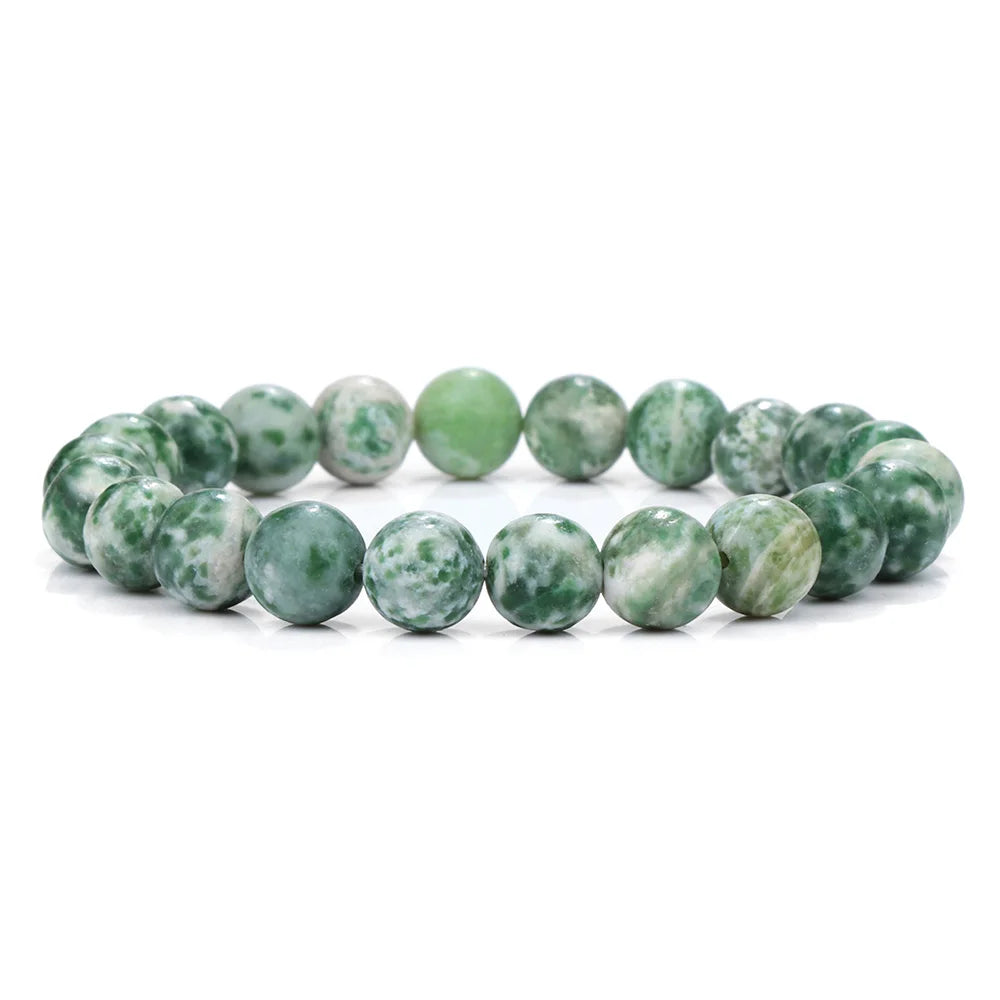 8MM Green Stone Bracelet Natural Agates Aventurine Jades Gem Stone Stretch Bangle Healing Energy Wealth Handmade Jewelry Gift