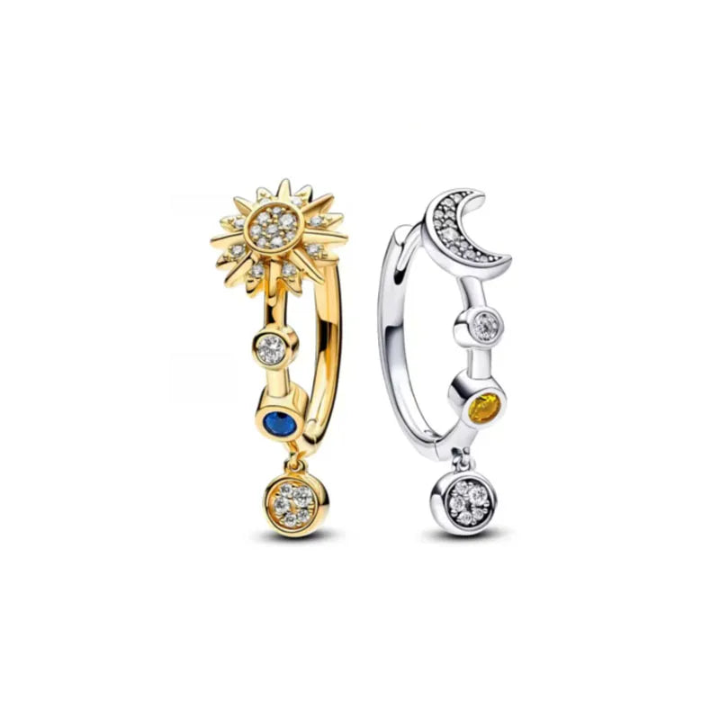 2024 Double Hoop Sun Moon 925 Silver Plated Butterfly Heart Earrings Stud Fit Original Charms Diy For Women Accessories