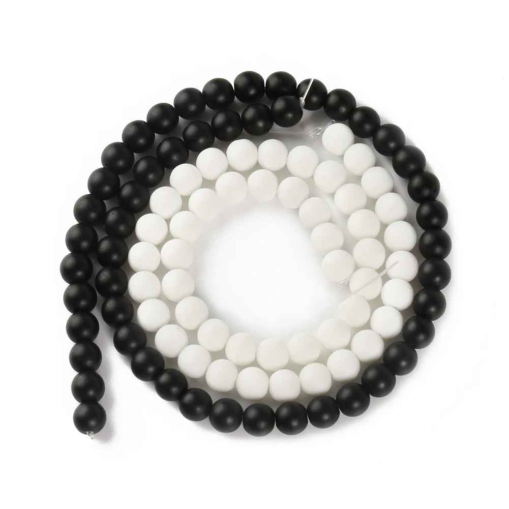 2 Strands Natural Stone Beads Matte White/Black Agata Beads for Jewelry Making DIY Bracelets Accessories Minerals beads 15 inch