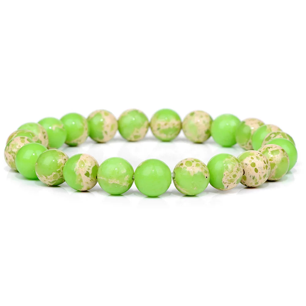 8MM Green Stone Bracelet Natural Agates Aventurine Jades Gem Stone Stretch Bangle Healing Energy Wealth Handmade Jewelry Gift