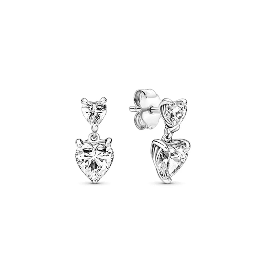 2024 Double Hoop Sun Moon 925 Silver Plated Butterfly Heart Earrings Stud Fit Original Charms Diy For Women Accessories