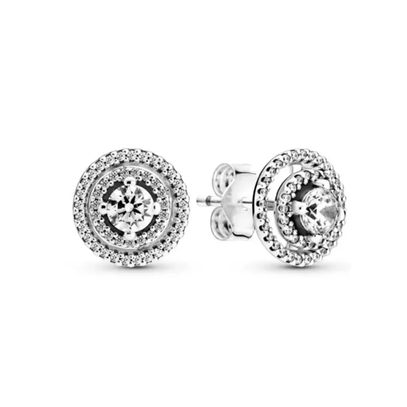 2024 Double Hoop Sun Moon 925 Silver Plated Butterfly Heart Earrings Stud Fit Original Charms Diy For Women Accessories
