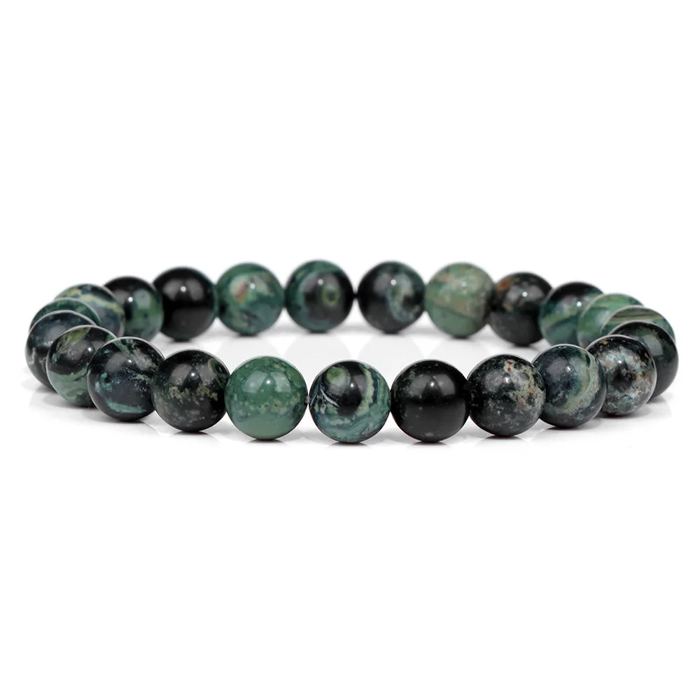 8MM Green Stone Bracelet Natural Agates Aventurine Jades Gem Stone Stretch Bangle Healing Energy Wealth Handmade Jewelry Gift