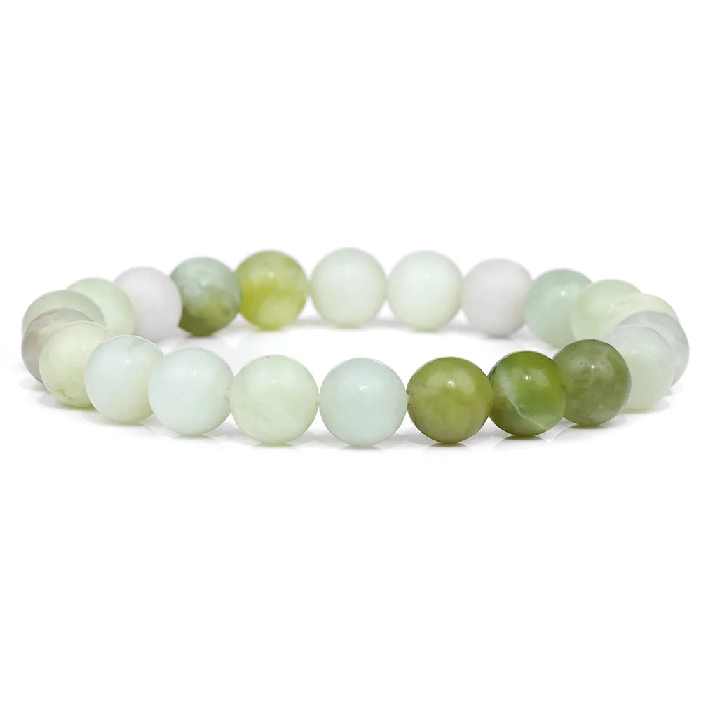 8MM Green Stone Bracelet Natural Agates Aventurine Jades Gem Stone Stretch Bangle Healing Energy Wealth Handmade Jewelry Gift