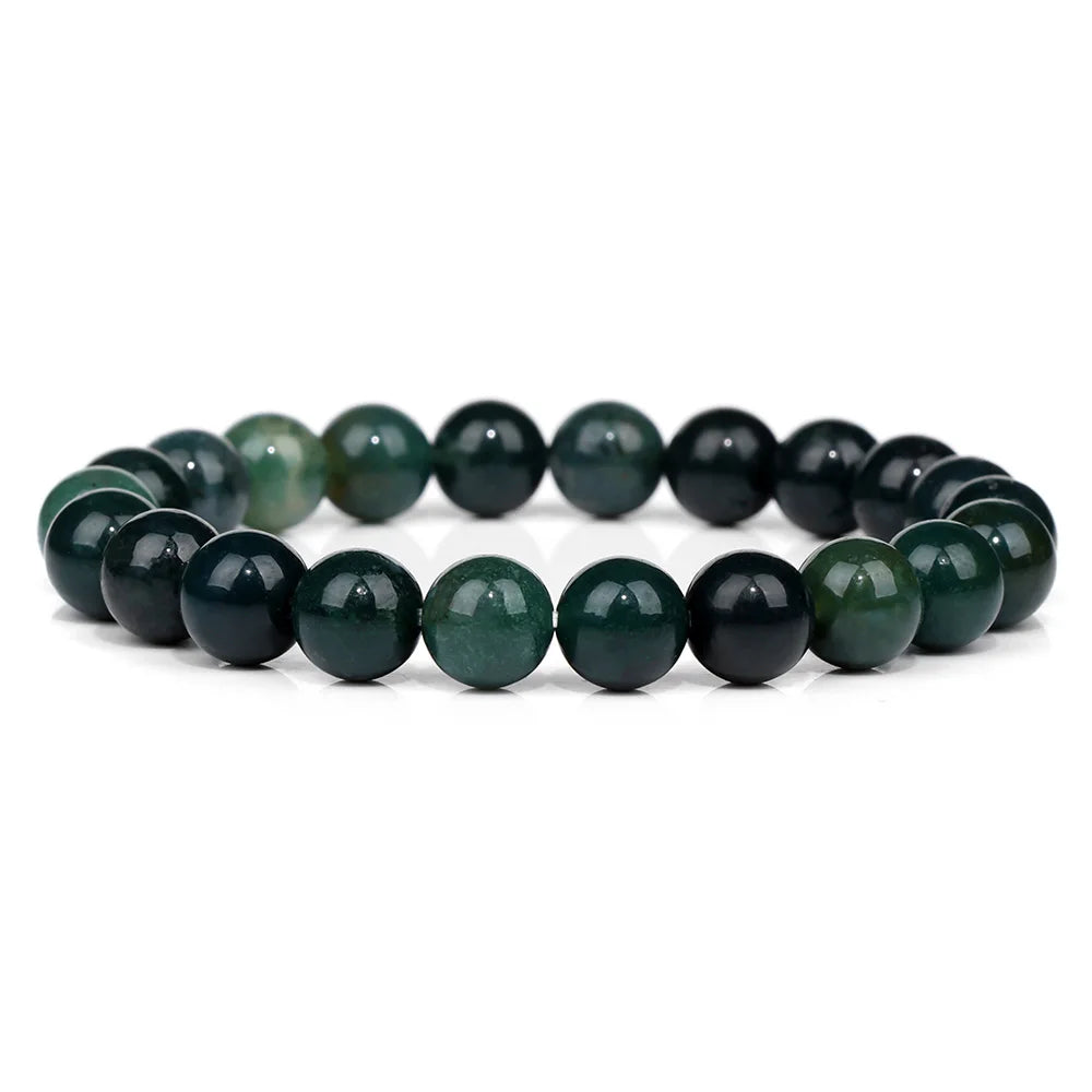 8MM Green Stone Bracelet Natural Agates Aventurine Jades Gem Stone Stretch Bangle Healing Energy Wealth Handmade Jewelry Gift