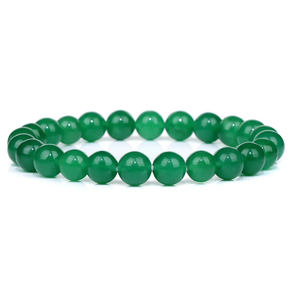 8MM Green Stone Bracelet Natural Agates Aventurine Jades Gem Stone Stretch Bangle Healing Energy Wealth Handmade Jewelry Gift