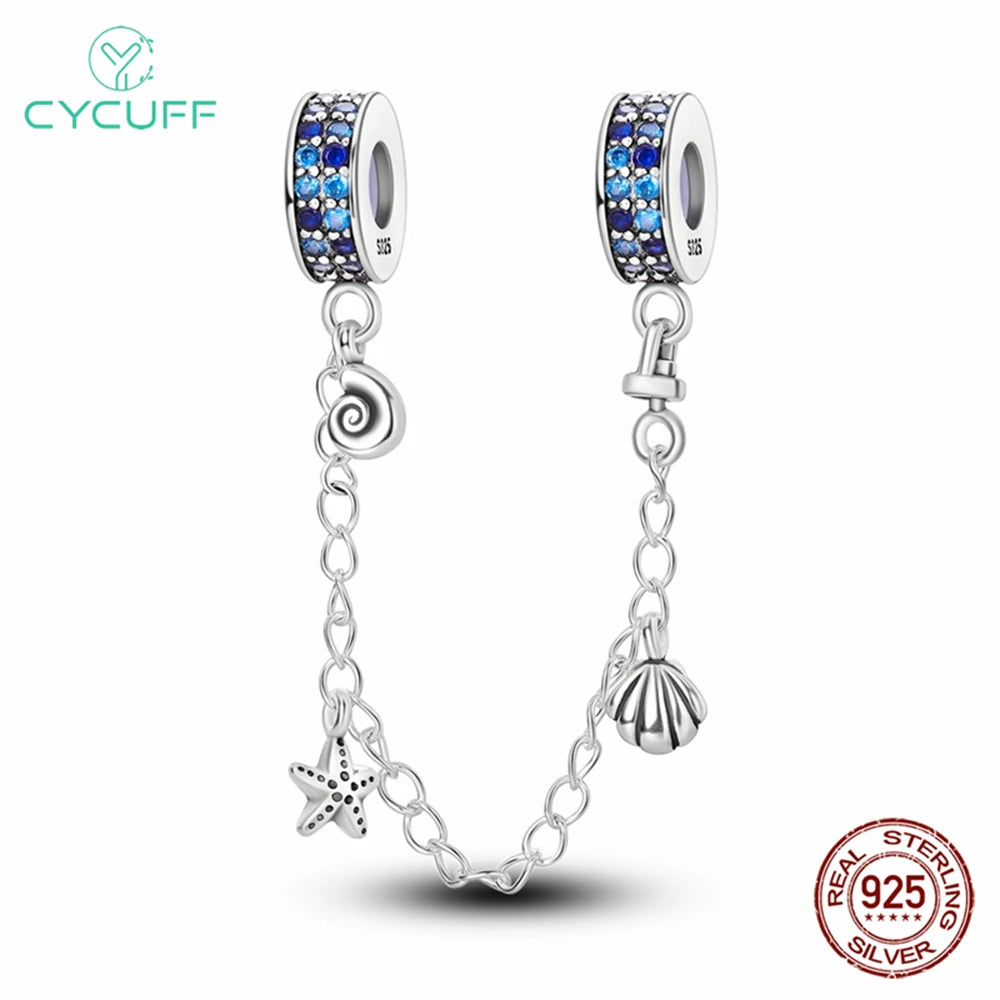 CYCUFF Real 925 Sterling Silver Stars & Moon Sunflower Safety Chains Spacer Beads Charms Fit 925 Original Bracelets DIY Jewelry