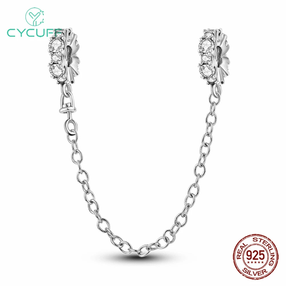 CYCUFF Real 925 Sterling Silver Stars & Moon Sunflower Safety Chains Spacer Beads Charms Fit 925 Original Bracelets DIY Jewelry