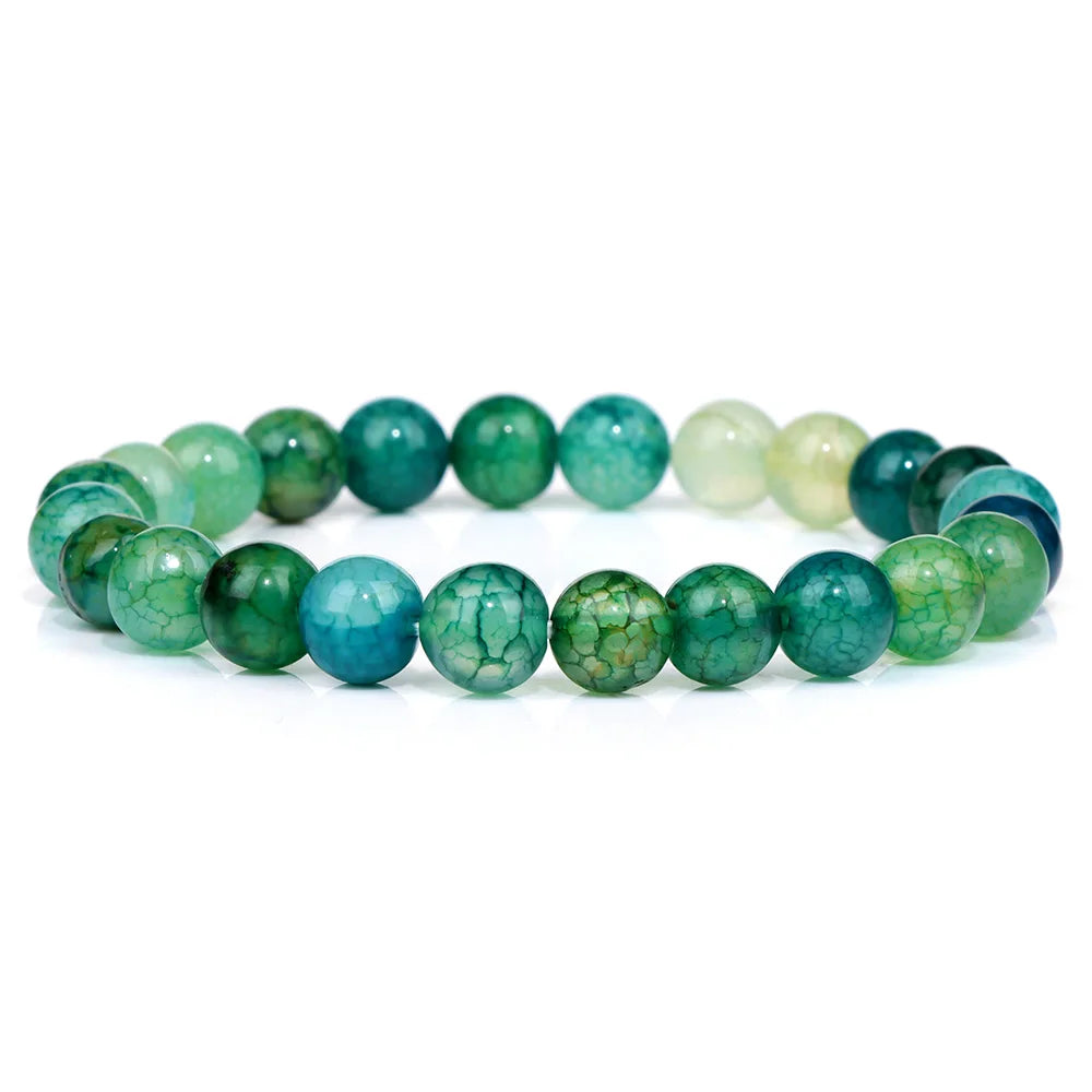 8MM Green Stone Bracelet Natural Agates Aventurine Jades Gem Stone Stretch Bangle Healing Energy Wealth Handmade Jewelry Gift