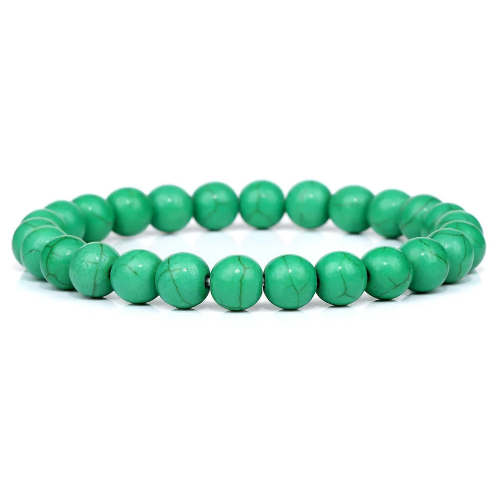 8MM Green Stone Bracelet Natural Agates Aventurine Jades Gem Stone Stretch Bangle Healing Energy Wealth Handmade Jewelry Gift