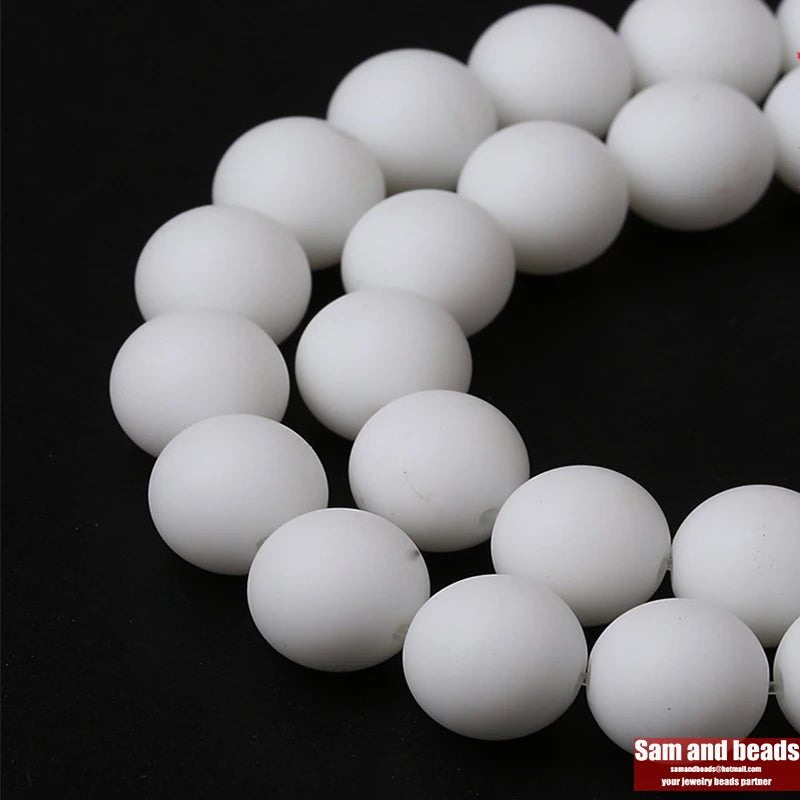 Natural Stone White Dull Polish Matte Onyx Agata Round Beads 16"/Strand 4 6 8 10 12MM Pick Size  No.WOB01