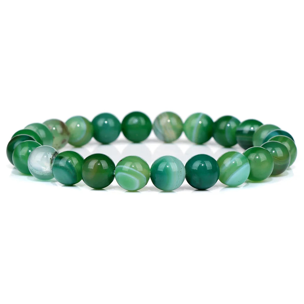 8MM Green Stone Bracelet Natural Agates Aventurine Jades Gem Stone Stretch Bangle Healing Energy Wealth Handmade Jewelry Gift