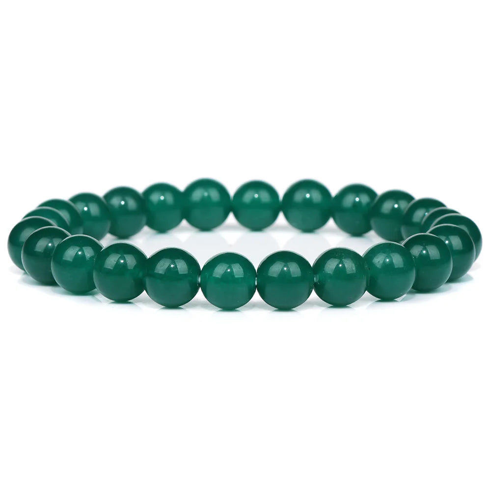 8MM Green Stone Bracelet Natural Agates Aventurine Jades Gem Stone Stretch Bangle Healing Energy Wealth Handmade Jewelry Gift