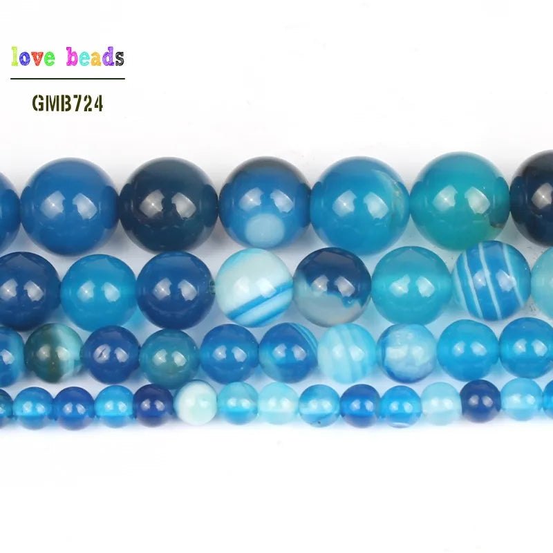 wholesale Smooth blue Striated Agata Onyx Round Loose Beads For Jewelry Making 15.5inch/strand Pick Size 4 6 8 10 12mm-F00064