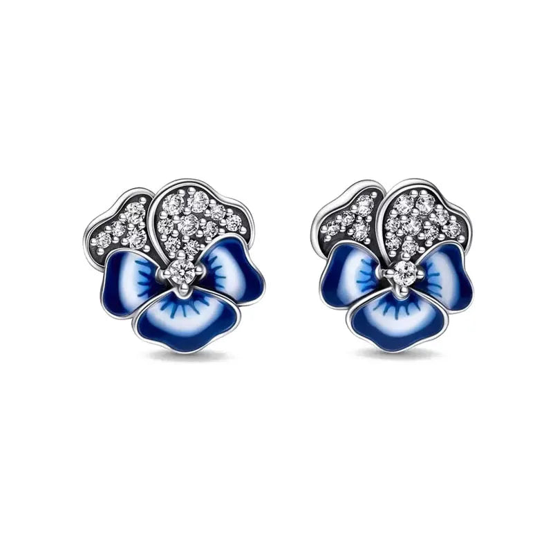 2024 Double Hoop Sun Moon 925 Silver Plated Butterfly Heart Earrings Stud Fit Original Charms Diy For Women Accessories