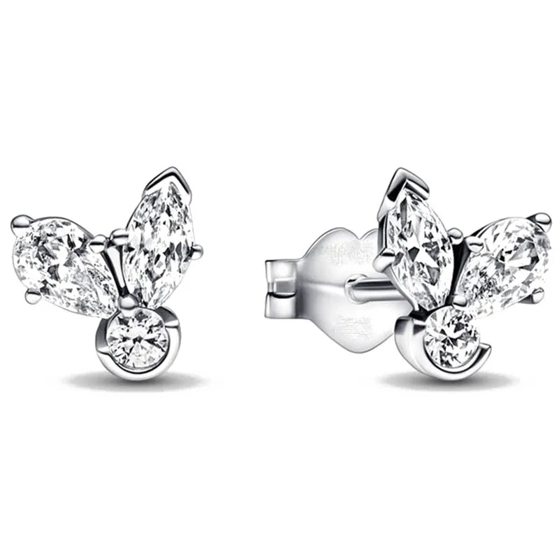 2024 Double Hoop Sun Moon 925 Silver Plated Butterfly Heart Earrings Stud Fit Original Charms Diy For Women Accessories