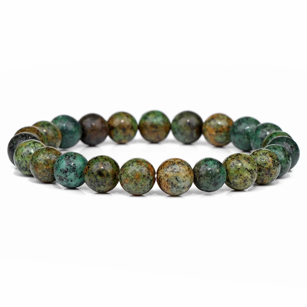 8MM Green Stone Bracelet Natural Agates Aventurine Jades Gem Stone Stretch Bangle Healing Energy Wealth Handmade Jewelry Gift