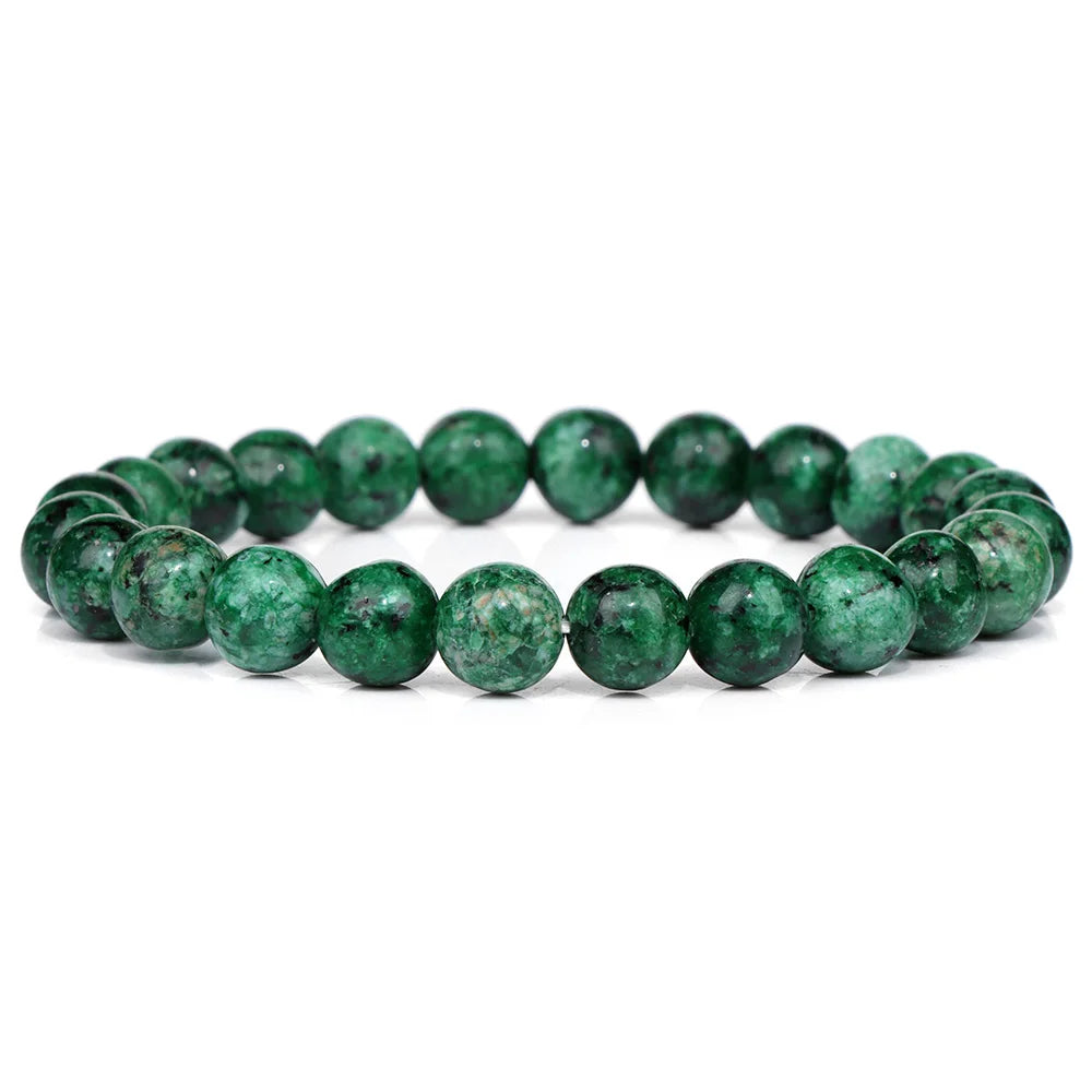 8MM Green Stone Bracelet Natural Agates Aventurine Jades Gem Stone Stretch Bangle Healing Energy Wealth Handmade Jewelry Gift