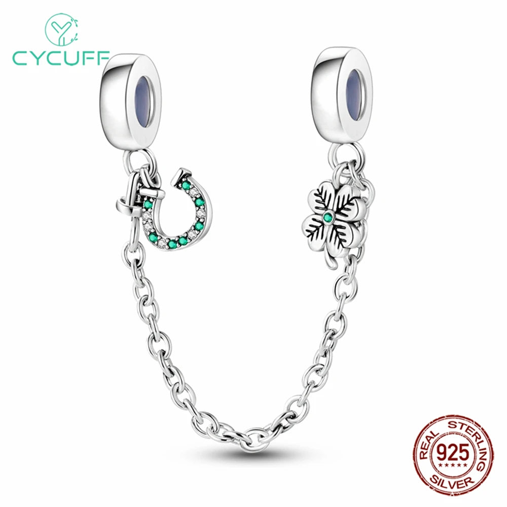 CYCUFF Real 925 Sterling Silver Stars & Moon Sunflower Safety Chains Spacer Beads Charms Fit 925 Original Bracelets DIY Jewelry