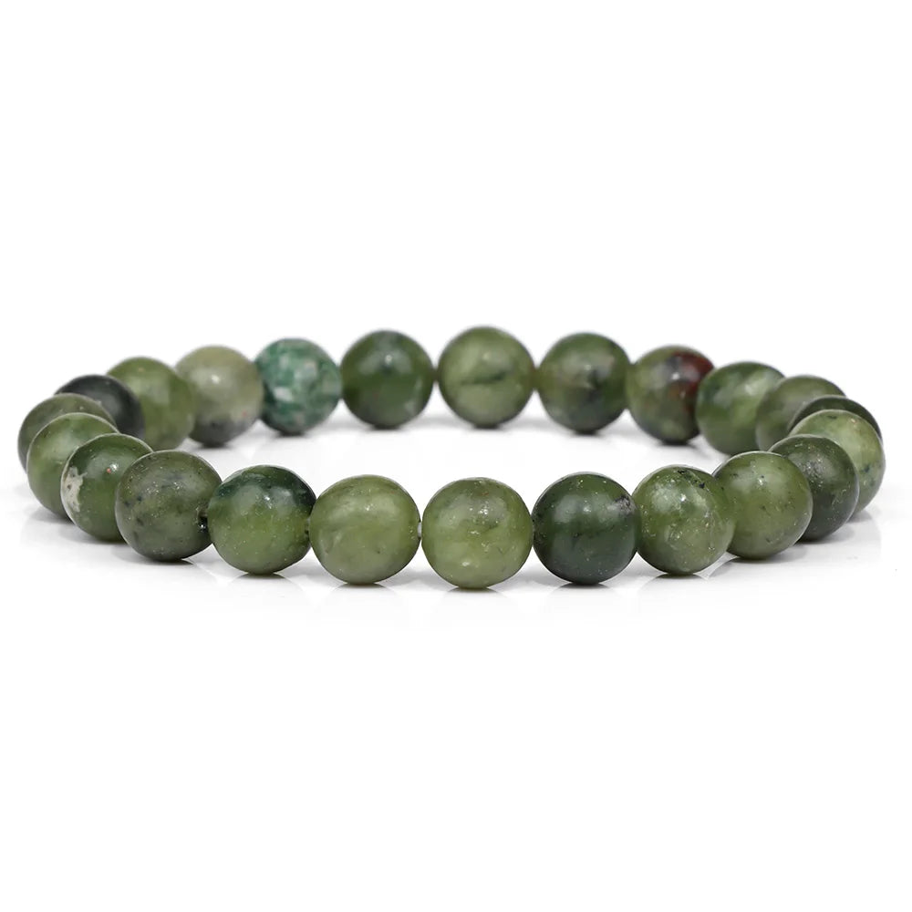 8MM Green Stone Bracelet Natural Agates Aventurine Jades Gem Stone Stretch Bangle Healing Energy Wealth Handmade Jewelry Gift