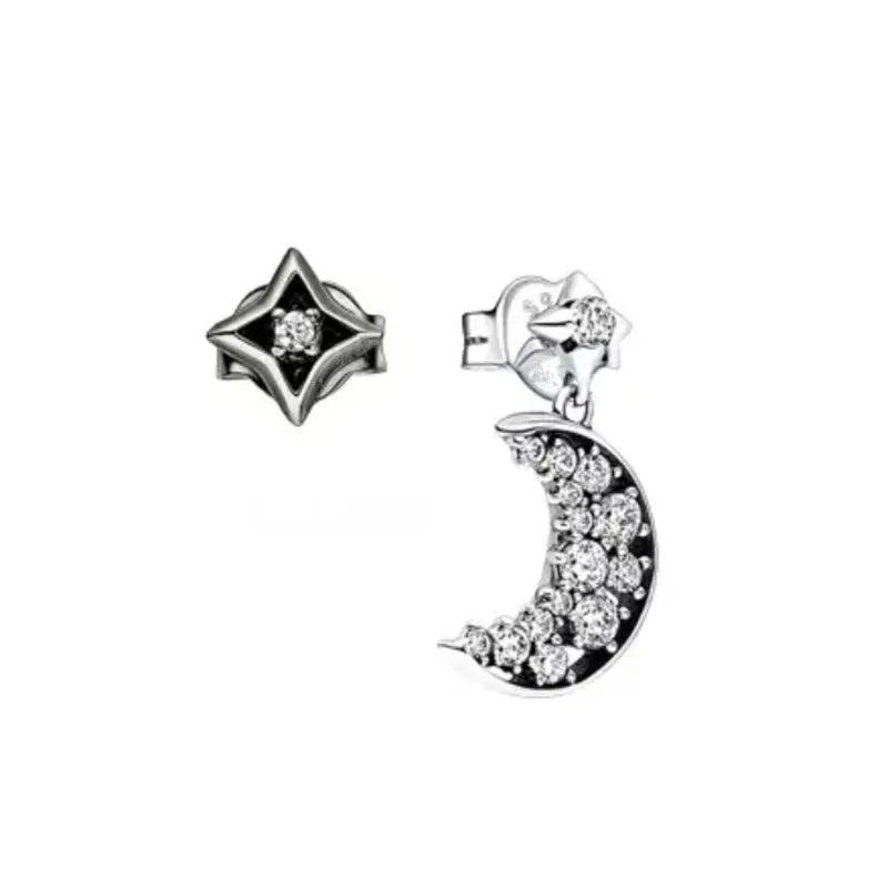 2024 Double Hoop Sun Moon 925 Silver Plated Butterfly Heart Earrings Stud Fit Original Charms Diy For Women Accessories