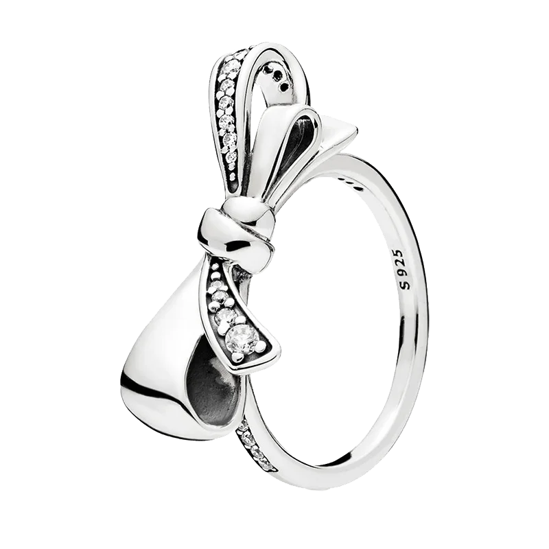 925 Sterling Silver Sparkling Wishbone Angel Wing Bow Mom Heart Clear Zircon CZ Tiara Rings For Women Anniversar Wedding Jewelry