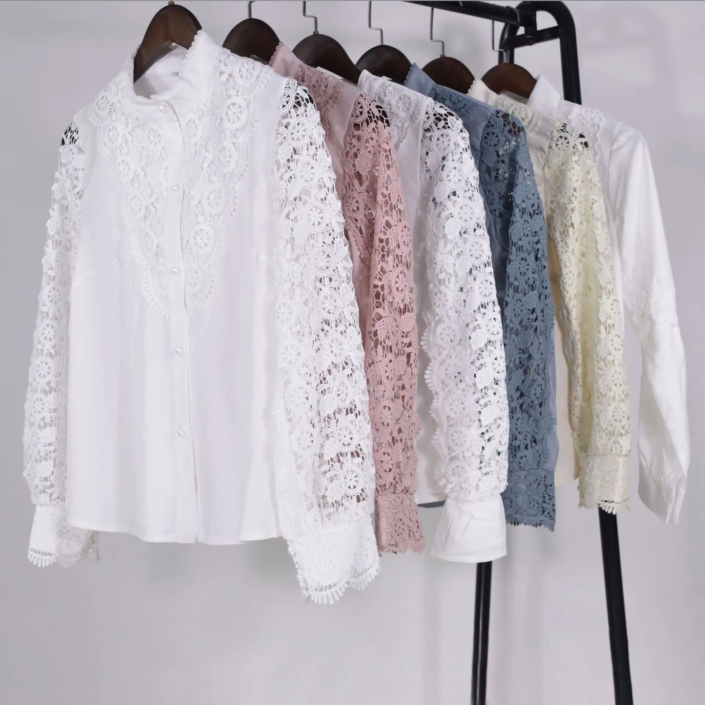 2024 Spring White Lace Shirts Long Sleeve Top Women Buttons Casual Office Womens Tops And Blouse Femme Shirt