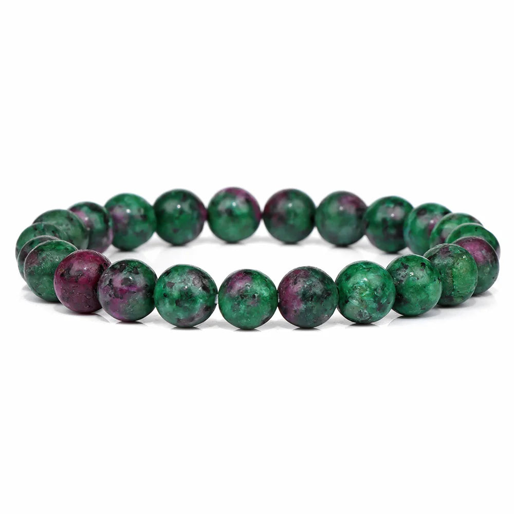 8MM Green Stone Bracelet Natural Agates Aventurine Jades Gem Stone Stretch Bangle Healing Energy Wealth Handmade Jewelry Gift