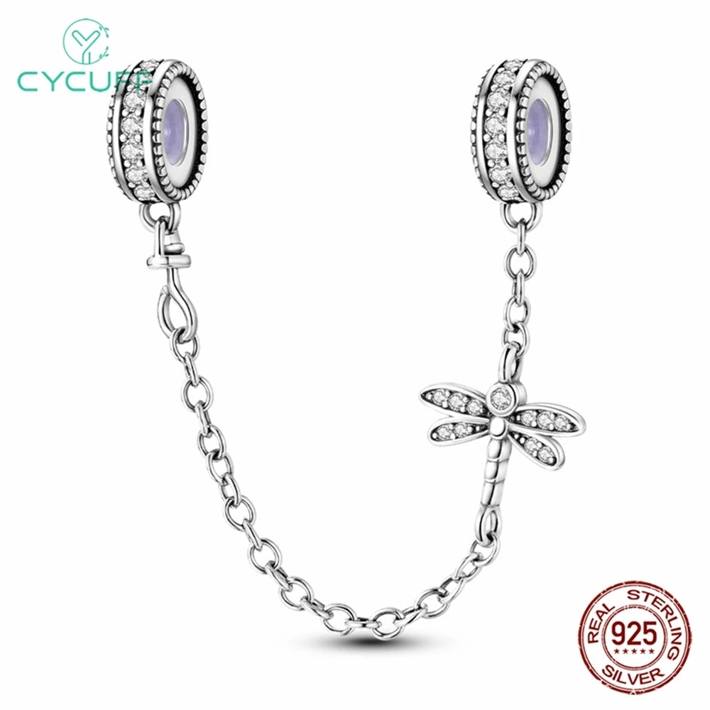 CYCUFF Real 925 Sterling Silver Stars & Moon Sunflower Safety Chains Spacer Beads Charms Fit 925 Original Bracelets DIY Jewelry