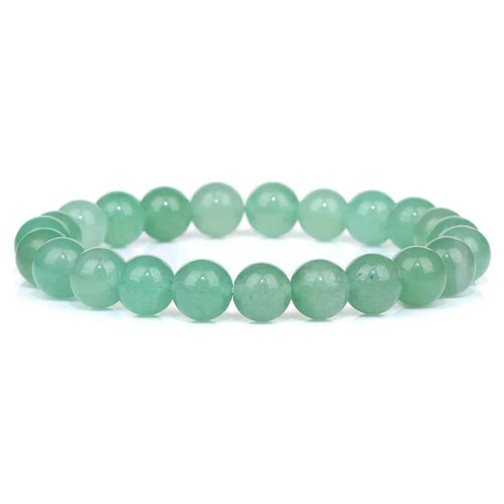 8MM Green Stone Bracelet Natural Agates Aventurine Jades Gem Stone Stretch Bangle Healing Energy Wealth Handmade Jewelry Gift