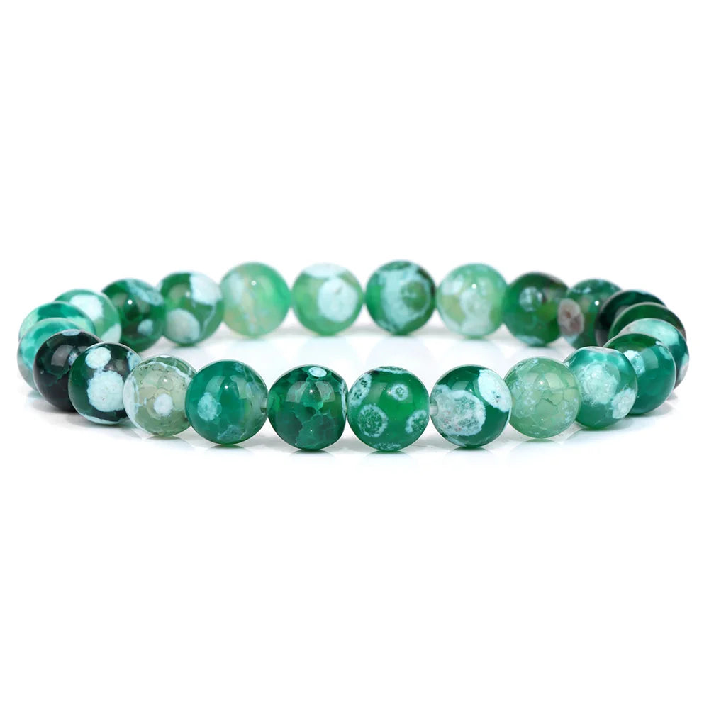 8MM Green Stone Bracelet Natural Agates Aventurine Jades Gem Stone Stretch Bangle Healing Energy Wealth Handmade Jewelry Gift