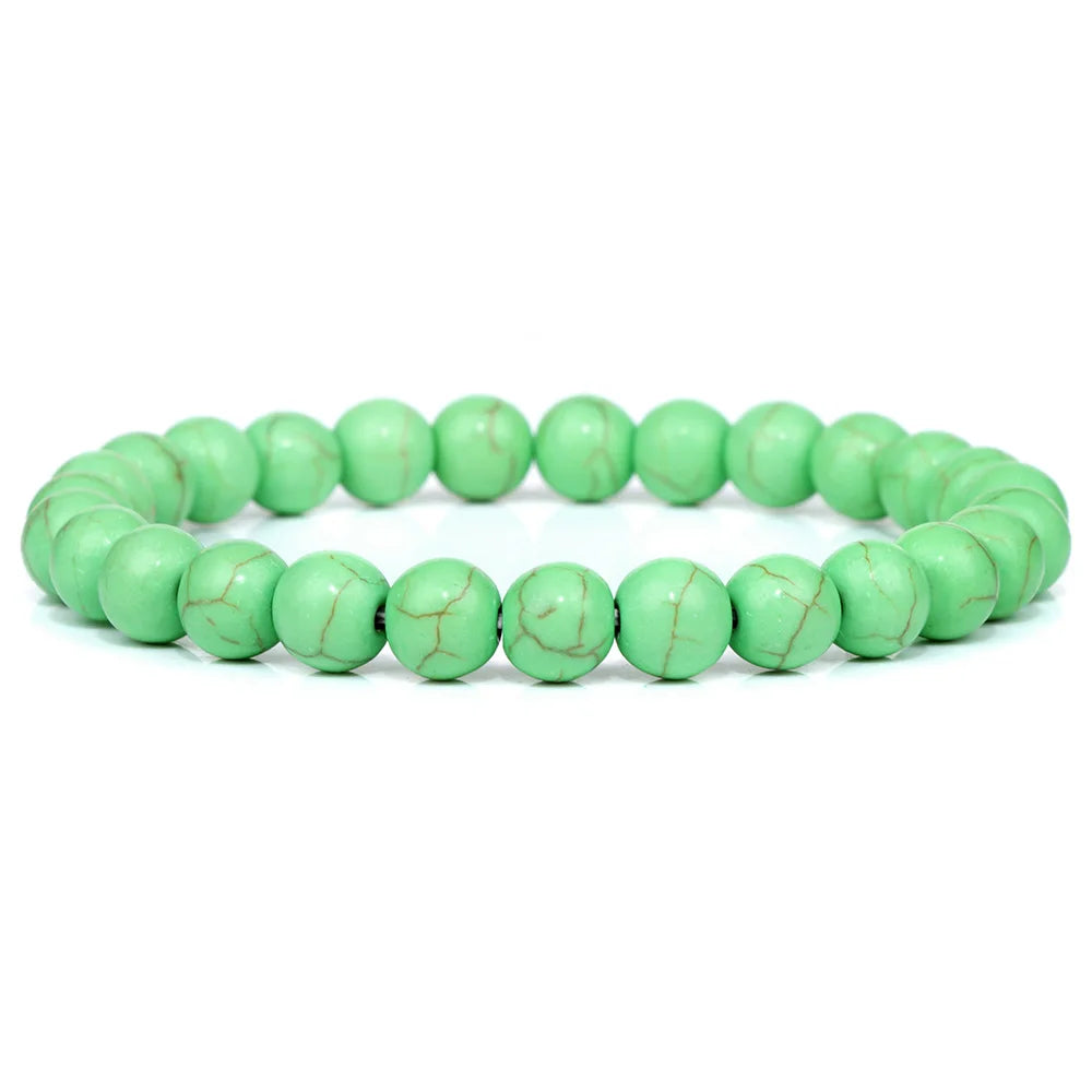 8MM Green Stone Bracelet Natural Agates Aventurine Jades Gem Stone Stretch Bangle Healing Energy Wealth Handmade Jewelry Gift